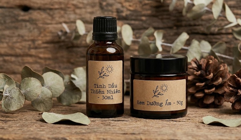 Bộ mỹ phẩm thiên nhiên dán tem decal giấy kraft đẹp