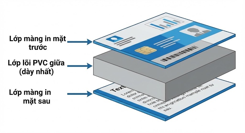 Sơ đồ cấu tạo thẻ nhựa PVC 3 lớp