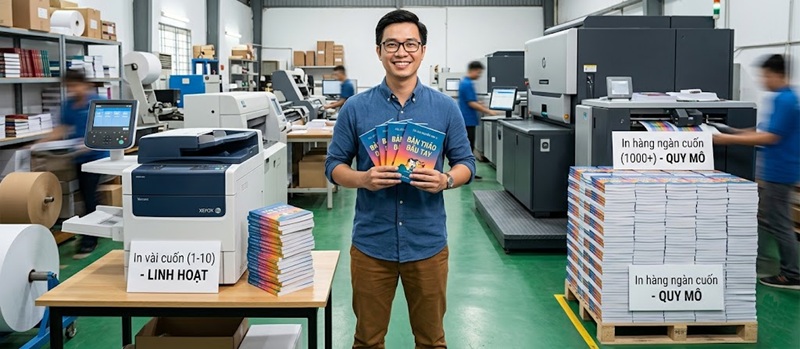 Dịch vụ in sách theo yêu cầu linh hoạt, giải pháp in sách giá rẻ số lượng ít không lo hàng tồn kho.