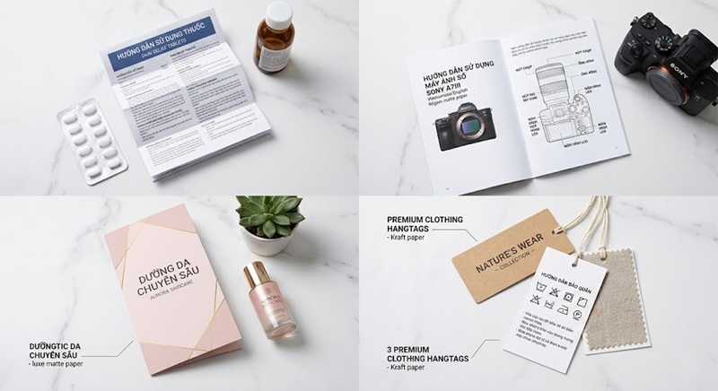 Các loại in hướng dẫn sử dụng chuyên dụng cho ngành dược phẩm, điện tử, mỹ phẩm và hàng may mặc với quy cách chuẩn.