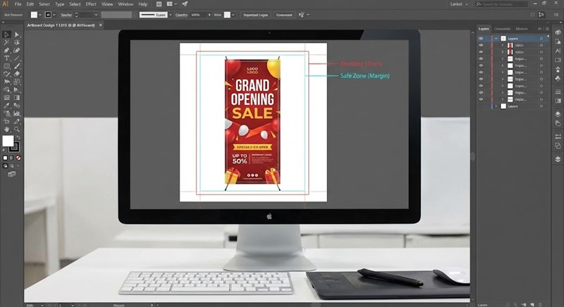 Kích thước thiết kế standee chuẩn trong AI