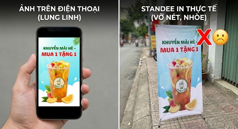 Lỗi vỡ hình khi in standee do file thiết kế kém chất lượng