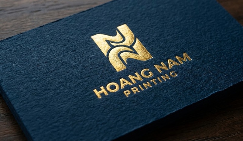 Danh thiếp giấy mỹ thuật màu xanh ép kim sang trọng