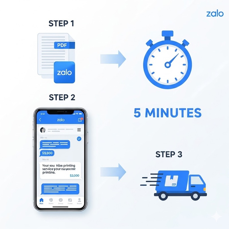 Quy trình chốt đơn in ấn nhanh gọn qua Zalo chỉ trong 5 phút