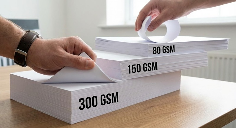 So sánh độ dày và độ cứng của các định lượng giấy khác nhau