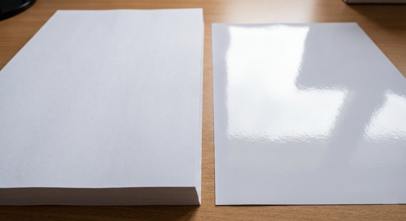 So sánh bề mặt giấy Fort không bóng và giấy Couche bóng