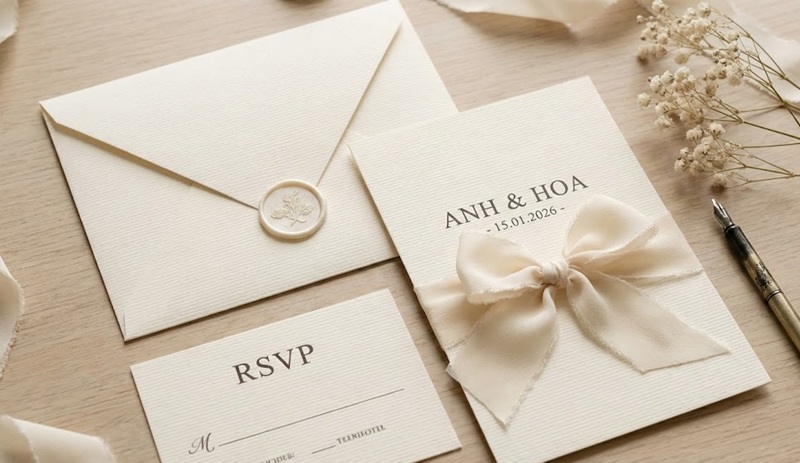 Thiệp cưới giấy mỹ thuật có vân sang trọng