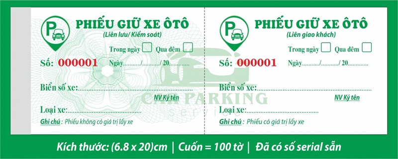 Các loại vé gửi xe máy in sẵn phổ biến