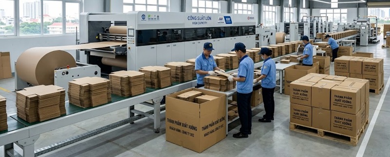 Phân xưởng sản xuất và gia công in hộp giấy Kraft chuyên nghiệp tại Hoàng Nam TPHCM