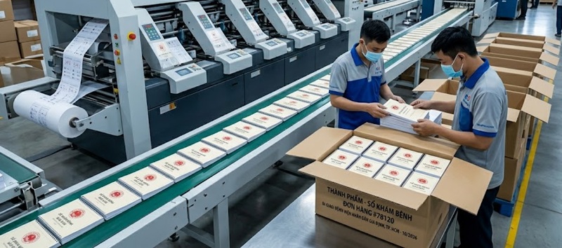 Phân xưởng sản xuất và đóng cuốn sổ khám bệnh y tế chất lượng tại TPHCM