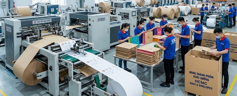 Phân xưởng sản xuất và gia công túi giấy thời trang chuyên nghiệp tại Hoàng Nam TPHCM